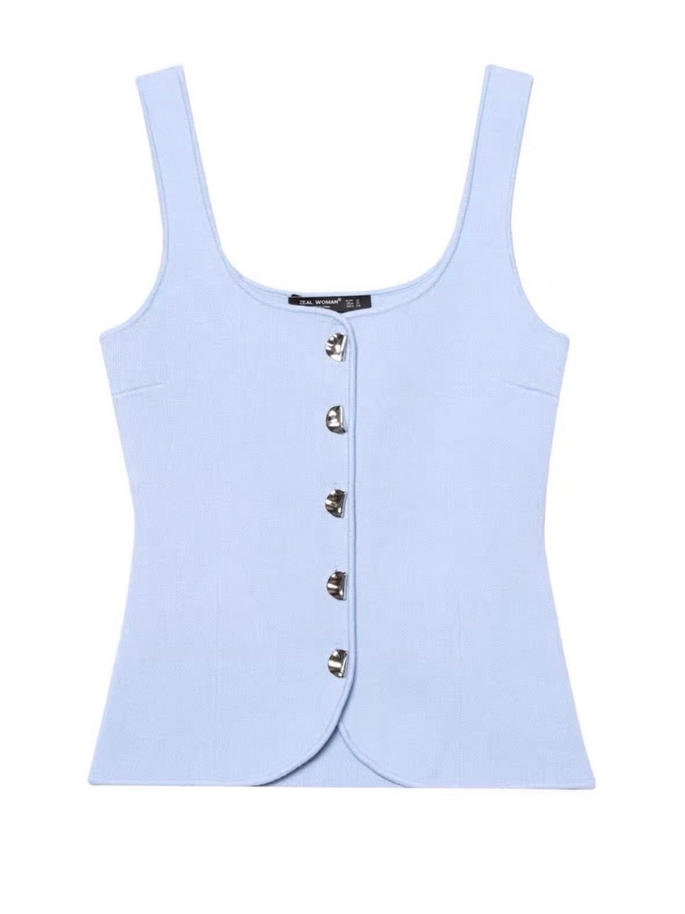 Zara Light Blue Scoop Neck Tank with Front Buttons